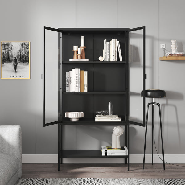 Vitrina Borshavisa de acero, 2 puertas, 160x80x35 cm, negro [en.casa]