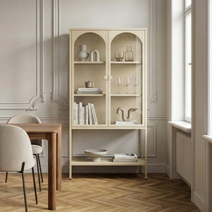 Vitrina Klippestad con 2 puertas arqueadas acero 160x80x35cm Camel [en.casa]