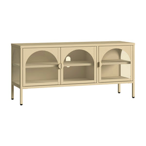 Aparador vitrina Klippestad acero 118x35x55 cm color camello [en.casa]
