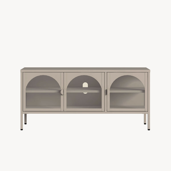 Vitrina Klippestad con 3 puertas arqueadas acero 118x35x55cm Gris cálido [en.casa]