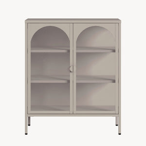 Vitrina Klippestad con 2 puertas arqueadas acero 95x80x35cm Gris cálido [en.casa]