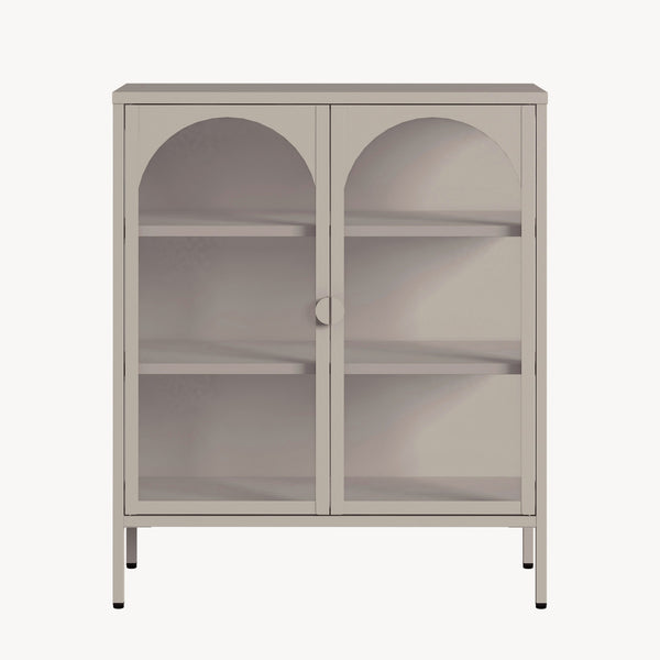 Vitrina Klippestad con 2 puertas arqueadas acero 95x80x35cm Gris cálido [en.casa]