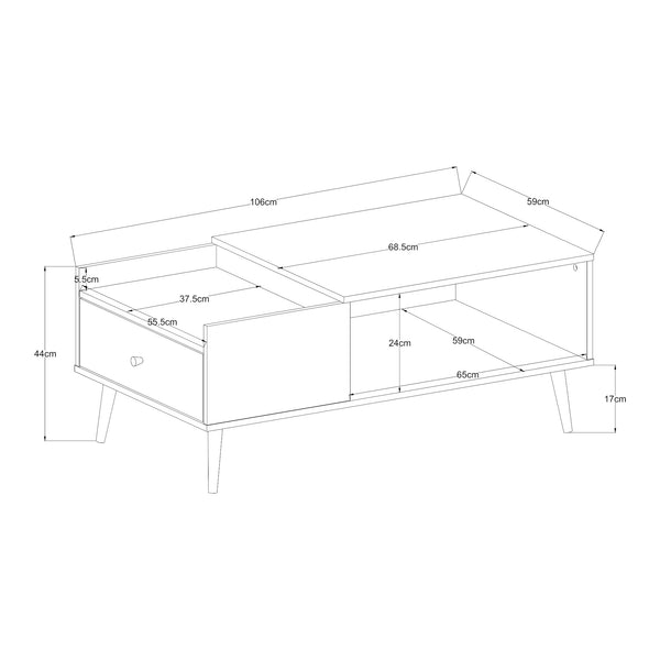 Mesa de centro Hallevil con cajón 106x59x44 cm Gris claro [en.casa]