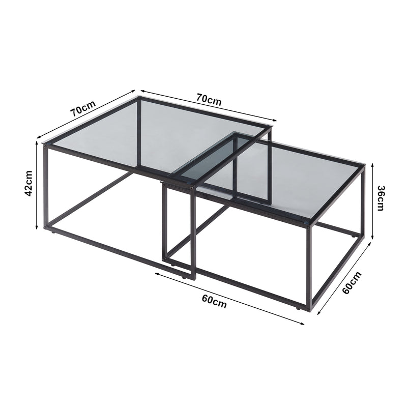 Esquema acotado Mesa de centro juego de 2 Tromlaslo vidrio ahumado, gris [en.casa]