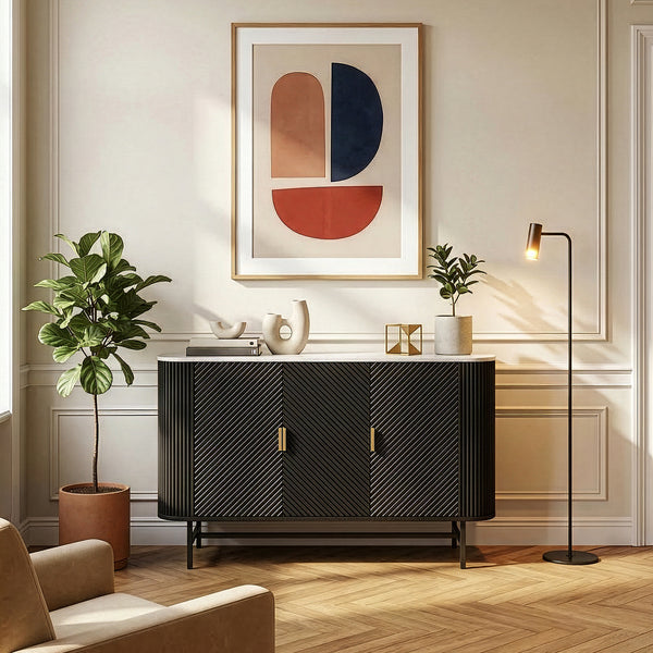Aparador Olvehok com 3 portas 110x40x77cm - Negro [en.casa]