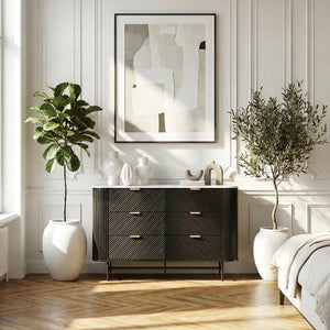 Cómoda Olvehok 120x40x81 cm Negro/efecto mármol, blanco [en.casa]