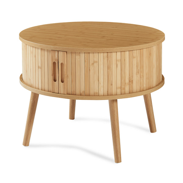 Mesa de noche Nordkapp redonda bambú 45xØ60cm Natural [en.casa]