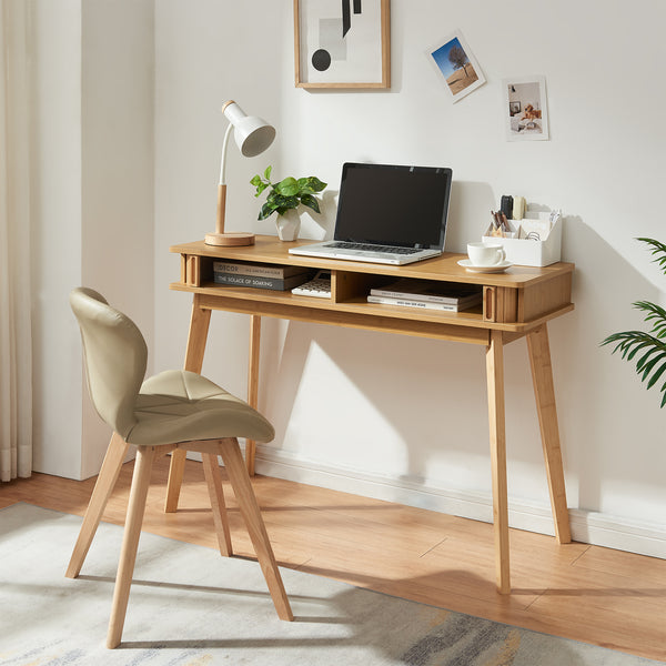 Mesa consola Tysvær con puertas bambú 110x40x78cm - Natural [en.casa]