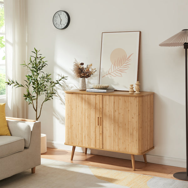 Aparador Nordkapp con 2 puertas bambú pino 100x40x80cm - Natural [en.casa]