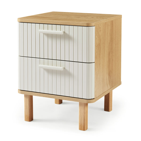 Mesita de noche Ferrersp con 2 cajones 50x40x40 cm aspecto roble/color arena [en.casa]