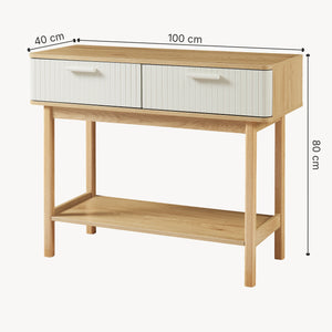 Mesa consola Ferrersp con 2 cajones 100x40x80 cm aspecto roble/color arena [en.casa]