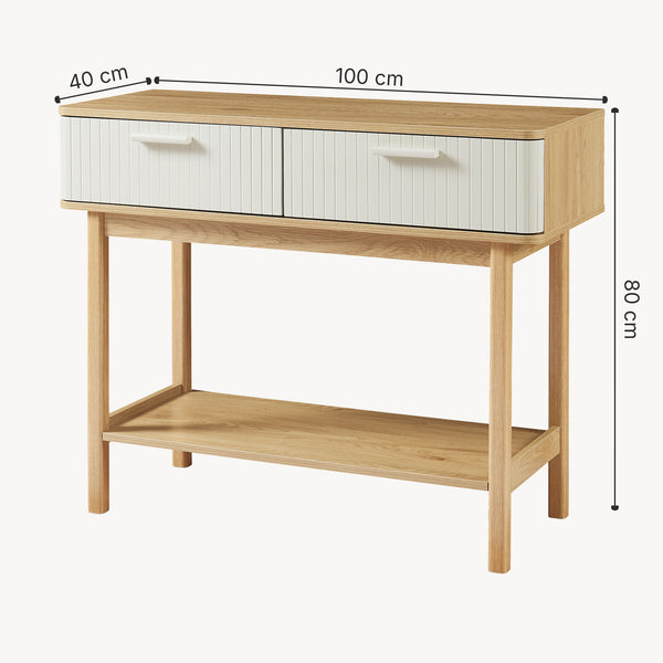 Mesa consola Ferrersp con 2 cajones 100x40x80 cm aspecto roble/color arena [en.casa]