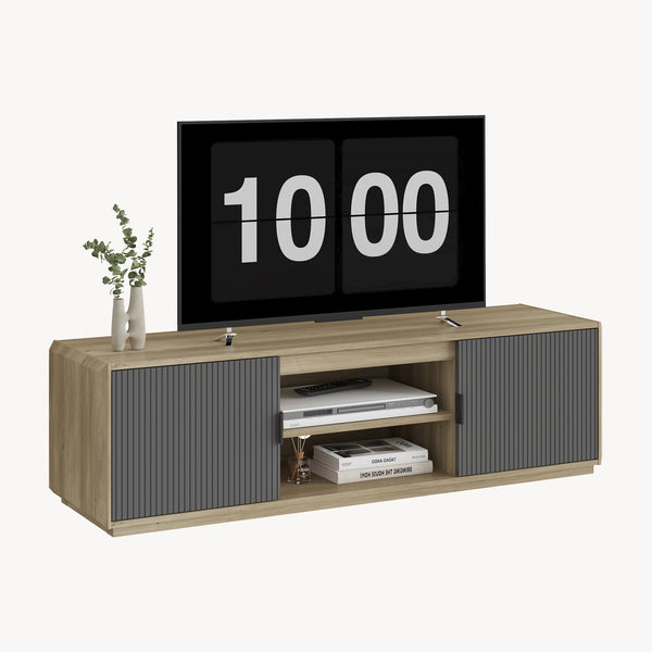 Mueble de TV Trömi 2 puertas 150x40x43cm - Roble/Gris [en.casa]