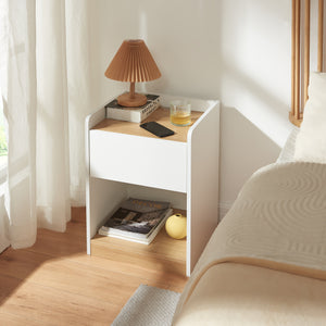 Mesita de noche Kuorshare 55x42x37 cm Blanco/Aspecto roble [en.casa]