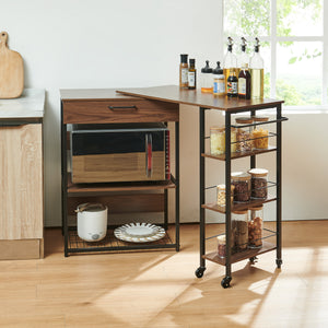 Estante de cocina extensible Kirhuskyna 130x40x85 cm aspecto nogal/negro [en.casa]