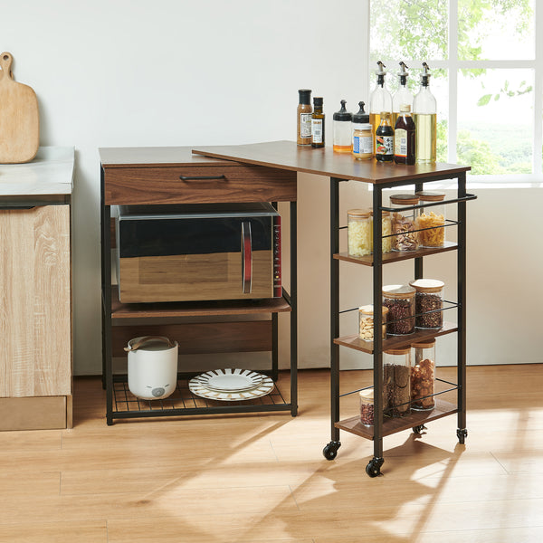 Estante de cocina extensible Kirhuskyna 130x40x85 cm aspecto nogal/negro [en.casa]