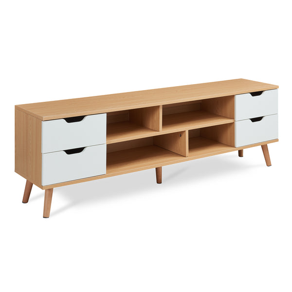 Mueble de televisión Bordkak 140x30x45 cm efecto roble/blanco [en.casa]