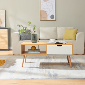 Mesa de centro Bordkak con cajón 100x48x45 cm aspecto roble/blanco [en.casa]