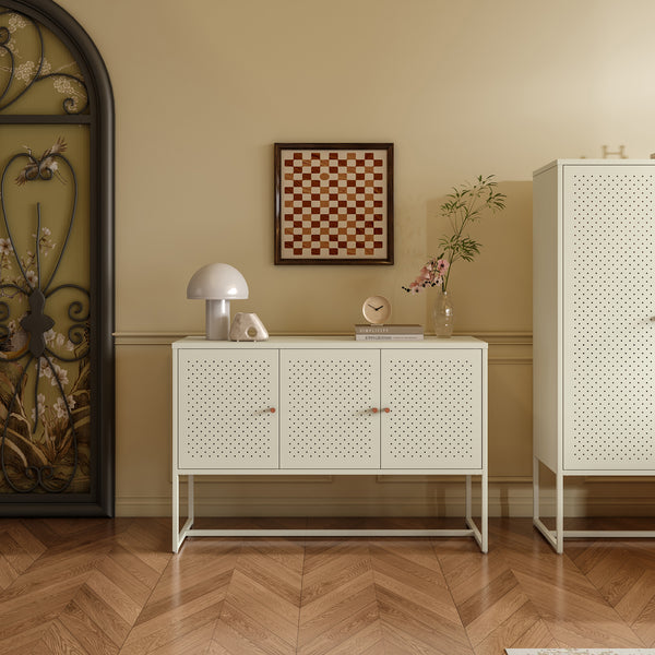 Aparador Viitasaari con 3 puertas acero 120x40x80cm - Blanco crema [en.casa]