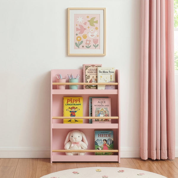 Estantería infantil Virer de 3 niveles 78x60x18cm - Rosa/Natural [en.casa]