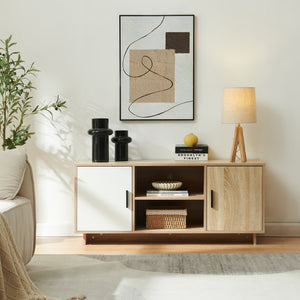 Mueble de TV Kenta con compartimentos 120x39x52 cm - Roble sonoma / Blanco [en.casa]