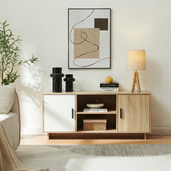 Mueble de TV Kenta con compartimentos 120x39x52 cm - Roble sonoma / Blanco [en.casa]