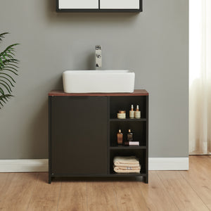 Mueble bajo lavabo Trond 60x66x30 cm Negro/Aspecto nogal [en.casa]