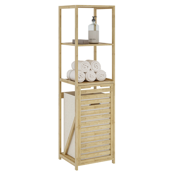 Badregal mit Wäschesammler Anun 130x36x33 cm Bambus Holzfarben [en.casa]