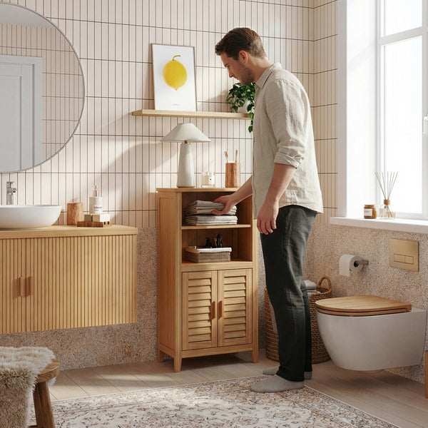 Aparador Rirg 2 puertas bambú 92x50x25cm cm Natural [en.casa]