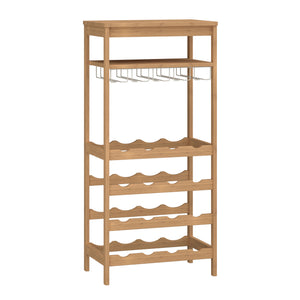 Estantería de vino Fillby con portavasos bambú 100x47x29cm - Natural [en.casa]