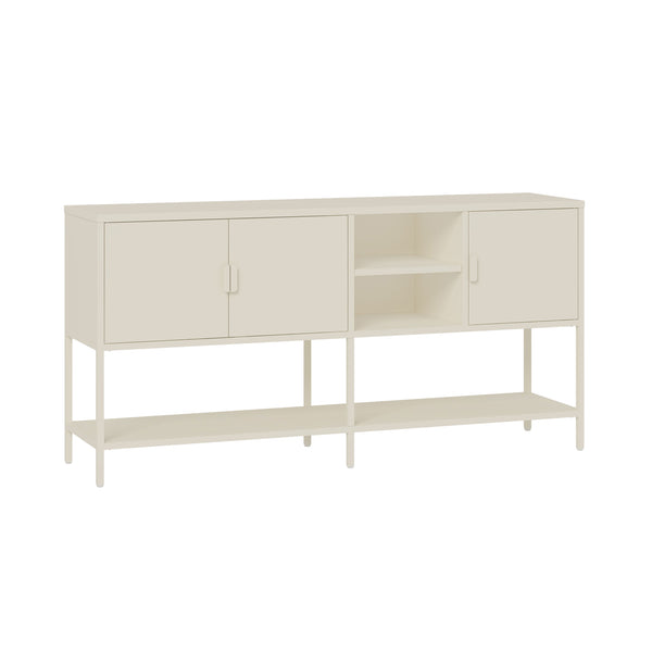 Aparador Kliri con 6 compartimentos acero 160x40x80cm - Blanco crema [en.casa]