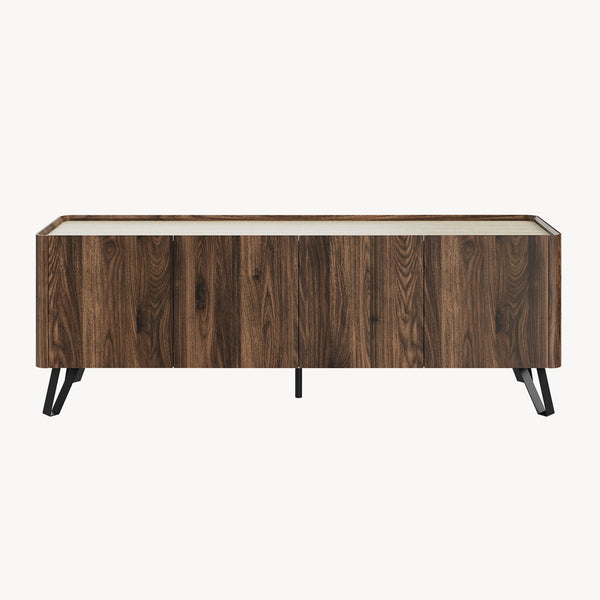 Mueble de televisión Trorlon 160x40x55 cm aspecto nogal/travertino [en.casa]