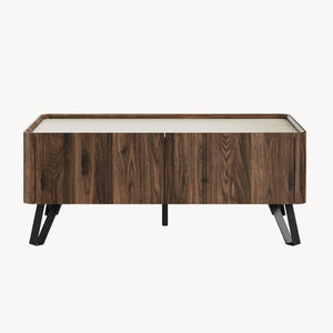 Mesa de centro Trorlon 100x50x40 cm aspecto nogal/travertino [en.casa]
