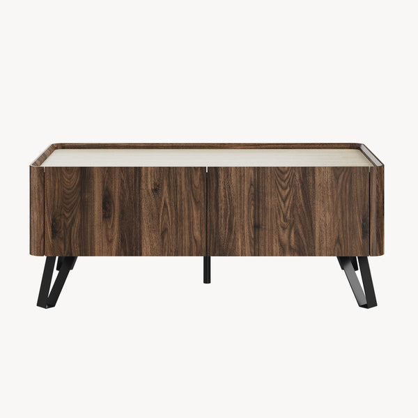 Mesa de centro Trorlon 100x50x40 cm aspecto nogal/travertino [en.casa]