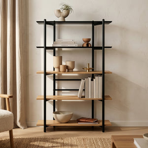 Estantería Kappespoo 124x80x35 cm Negro/Aspecto roble [en.casa]
