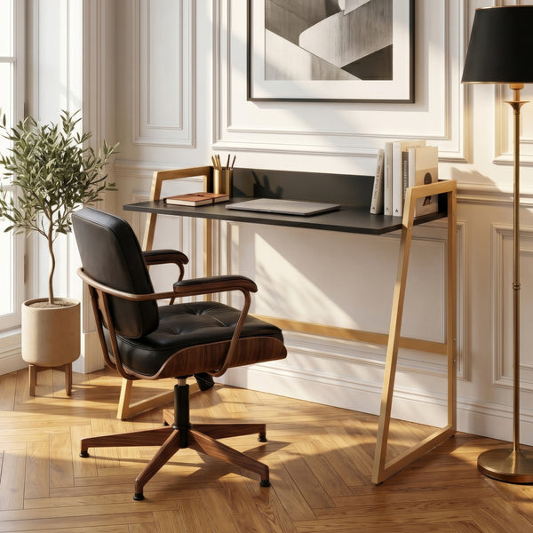 Escritorio Kuomi 84x73x47 cm Beige/Gris Oscuro [en.casa]