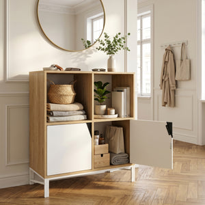 Cómoda Kerrköndam 94x76x40 cm aspecto roble/blanco [en.casa]