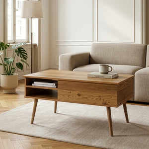 Mesa de centro Vasdabod con tapa elevable 96x59x50 cm aspecto roble [en.casa]