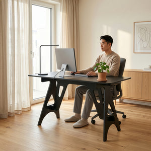 Escritorio Bostenenna 120x60x75 cm Negro con vetas de madera [en.casa]