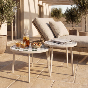 Mesa de exterior Faeto 2 piezas. Tapa de vidrio Champagne [casa.pro]