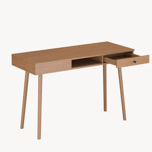 Escritorio Habo con cajón 74 x 115 x 48 cm Aglomerado/Metal Efecto Madera Tono Oscuro [es.casa] 