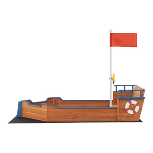 Caja de arena Mestia con diseño de barco pirata 136x193x94cm Madera Natural [en.casa]