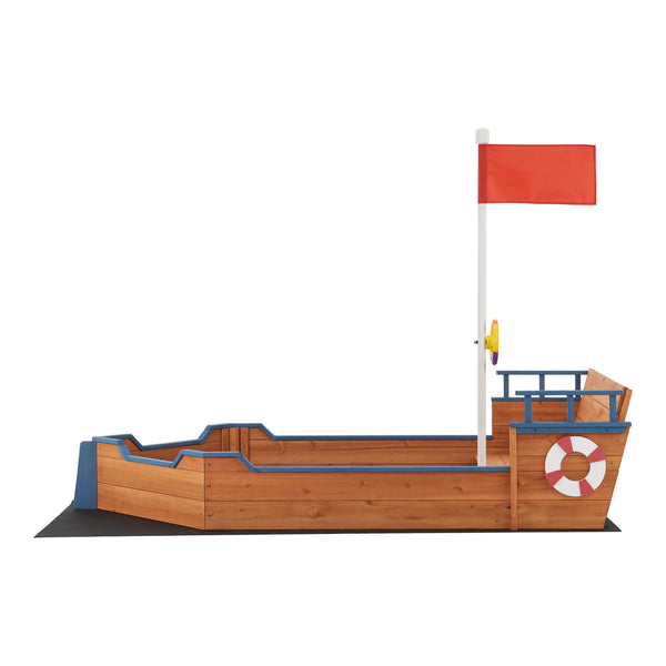Caja de arena Mestia con diseño de barco pirata 136x193x94cm Madera Natural [en.casa]