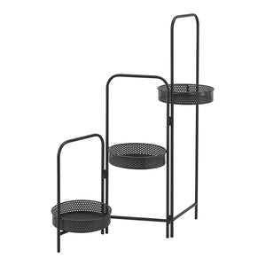 Soporte para plantas Vrasene con 3 macetas de metal negro [en.casa]