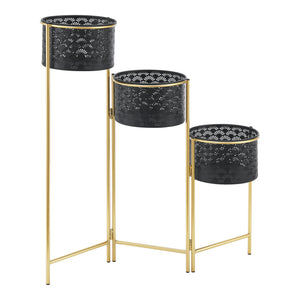 Soporte para flores Kieldrecht 3 piezas color latón negro [en.casa]