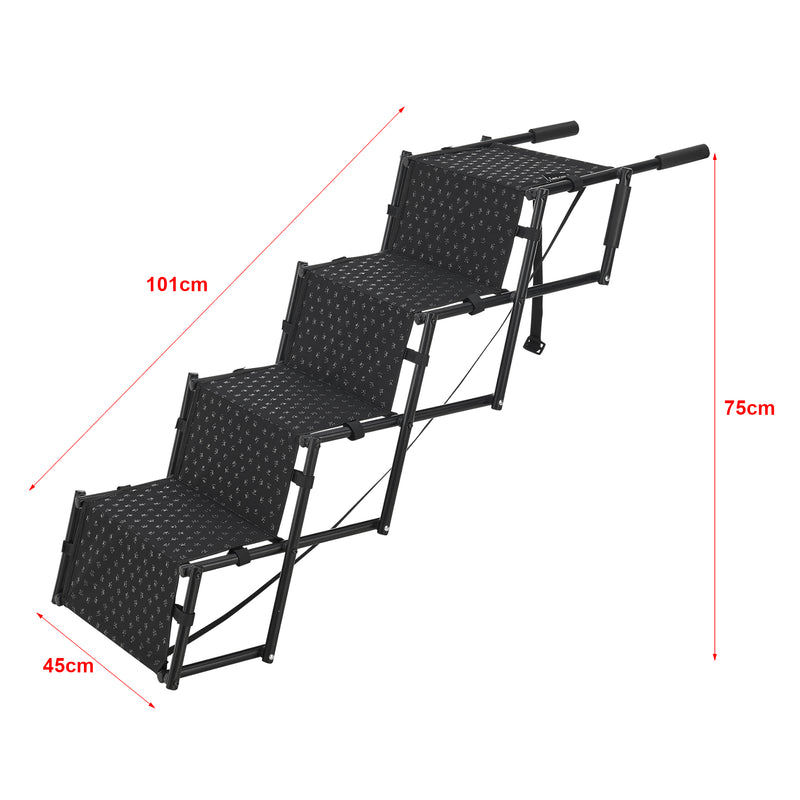 Esquema acotado Escalera para perros Colchester de 4 niveles hasta 55 kg Metal/Poliéster [en.casa]