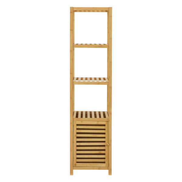 Estantería de bambú Liminka Estantería de baño con puerta de armario 140x34x33cm [en.casa]