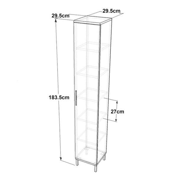 Armario alto Lieto con 6 estantes 183,5 x 29,5 x 29,5 cm roble gris [en.casa]