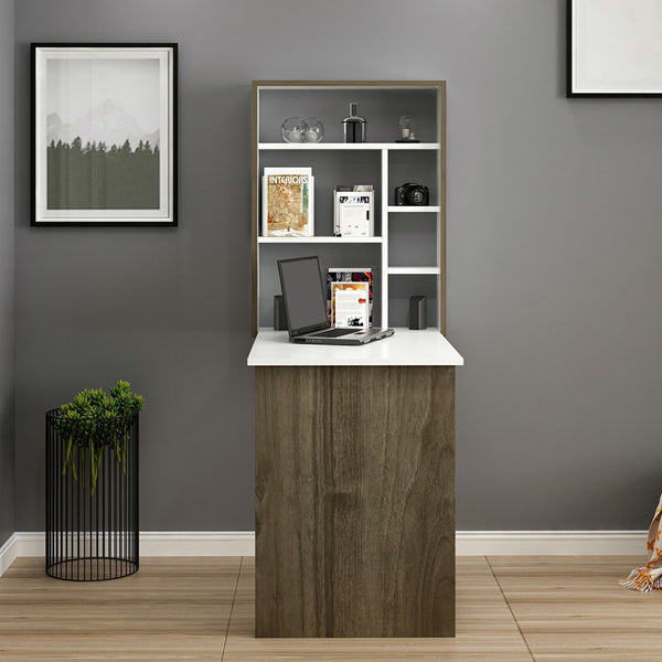 Mesa plegable Greve Blanco / aspecto nogal [en.casa]