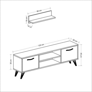 Mesa de televisión con estantería de pared Haderslev en aspecto nogal / antracita [en.casa]